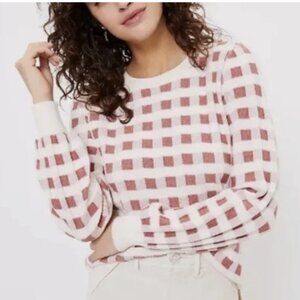 Ann Taylor LOFT Petite Gingham Knit Sweater Pink White Size M Petite